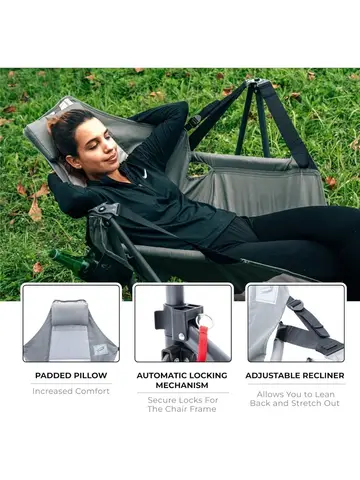 Taşınabilir Salıncak Hamak Sandalye |   Katlanabilir Yatar Koltuk, Baş Dayanağı ve İçecek Tutucu ile |   Açık Hava Sporları, Plaj, Çimenlik