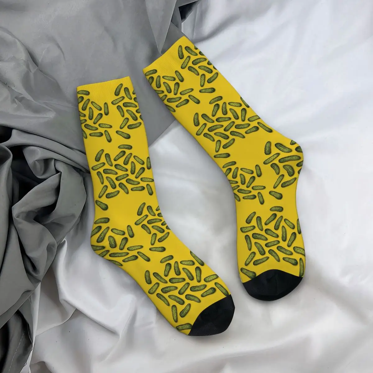 A Plethora Of Pickles - Green & Yellow Gherkin Pattern Men Women Socks  Novelty Spring Summer Autumn Winter Stockings Gift