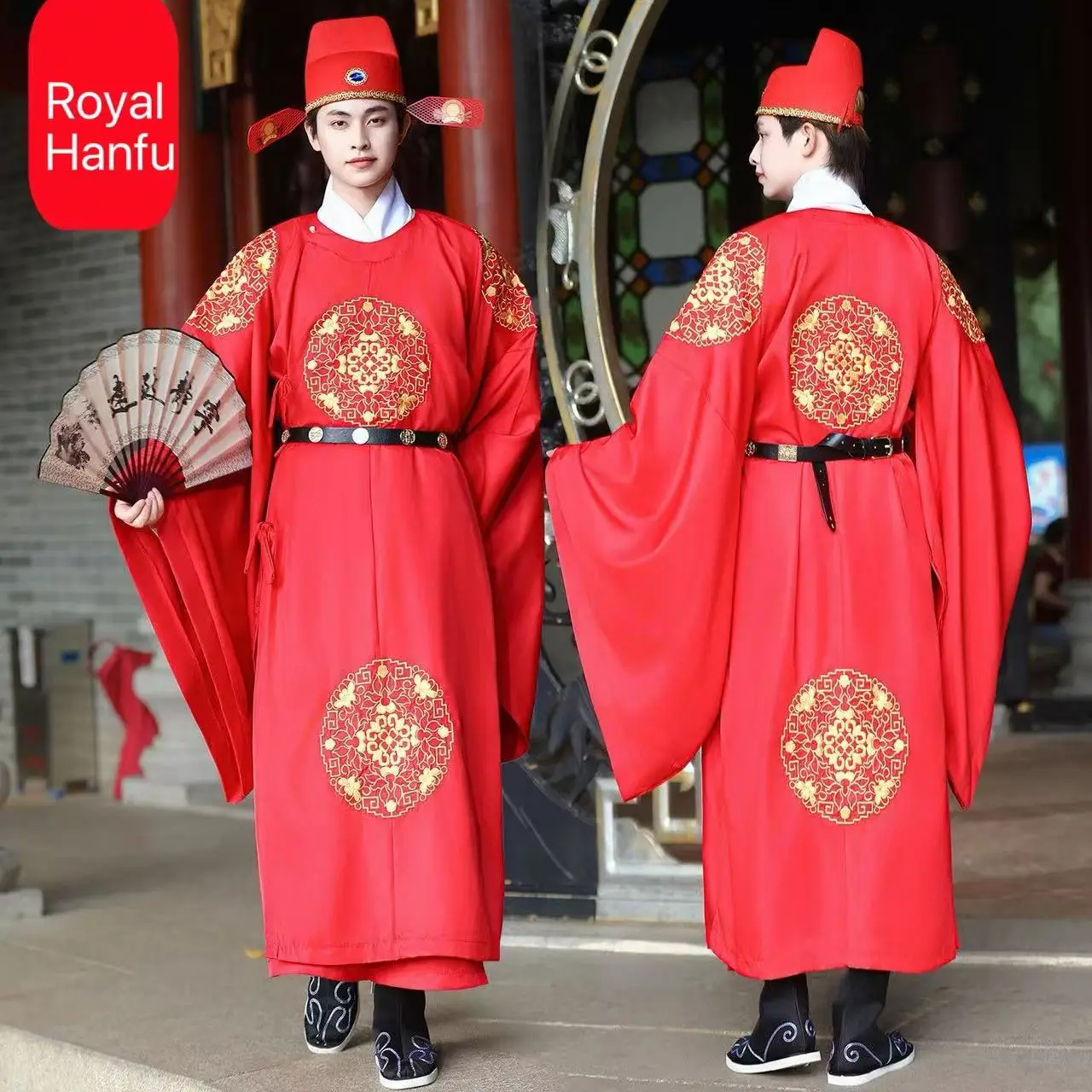Men's Red Hanfu Traditional Chinese Embroiderd Clothing Ancient Scholar Uniforms Halloween Cosplay Costume Wedding Groom Suits