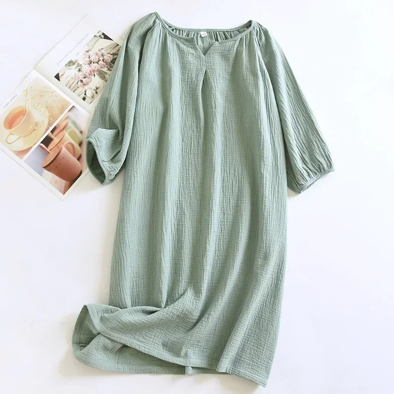 2024 New Spring and Autumn Women\'s Sleeping Skirt 100% Cotton Crepe Colorful Sleeping Skirt Large Loose Home Skirt Nightgown