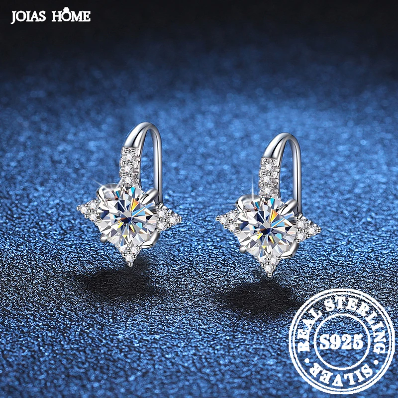 JOIAS HOME Silver 925 1CT D Color Moissanite Gemstone Earrings For Women's Light Luxury Style Four Claw Octagonal Star Earhook