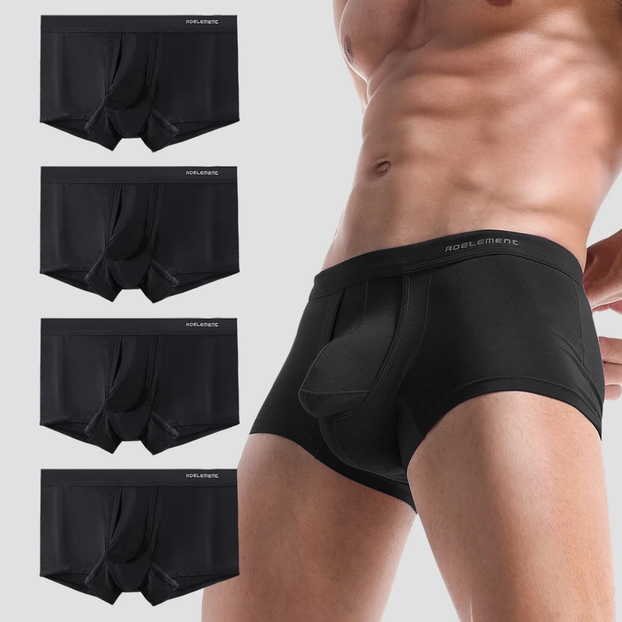 

4PCS Gun-bullet separation underwear for men, scrotal support venous bottom pants, ice silk bag, curved flat Angle pants
