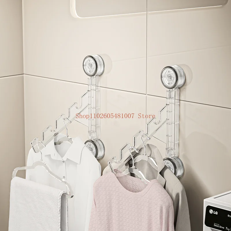 Suction Cup Clothesline Rack, Storage Rack, Folding Clothes Hanger, Traceless Wall Mounted Clothesline