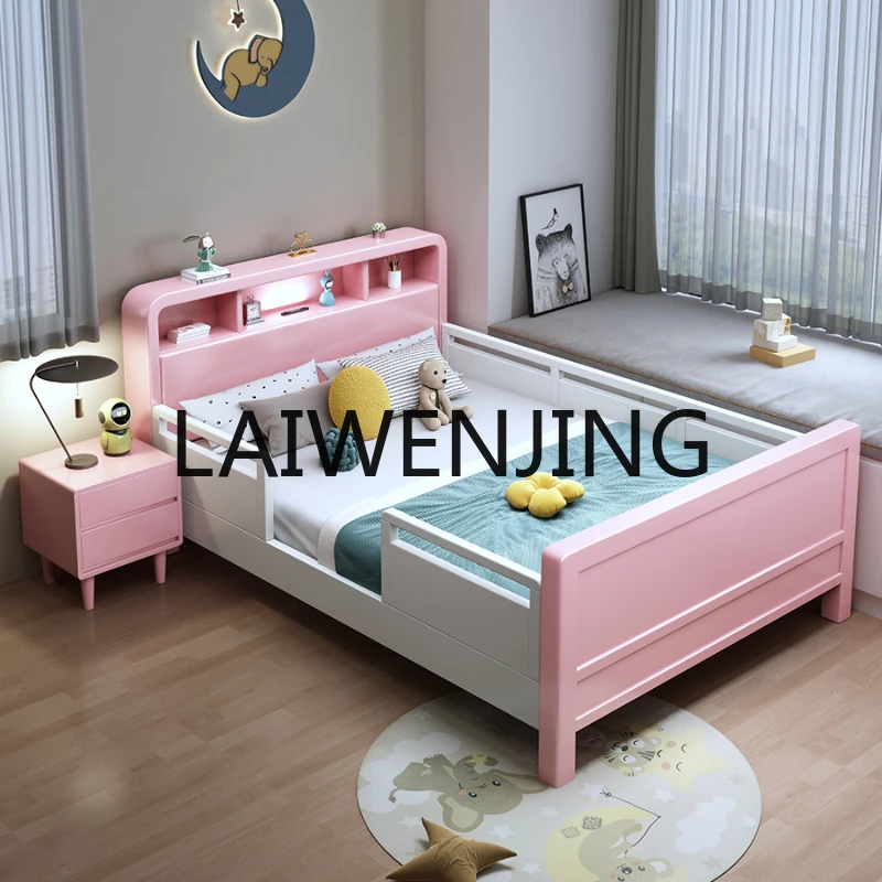 RWJ Children's Solid Wood with Fence Children's Single Bed Stitching Bed Small Apartment