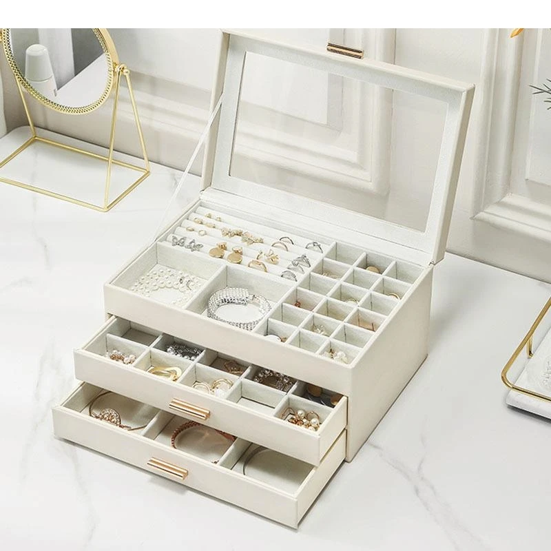 ยุโรปลิ้นชักประเภทแต่งหน้ากล่องโต๊ะเครื่องแป้งสวิทช์แม่เหล็กแยกตารางเครื่องประดับสร้อยคอแขวน Rack