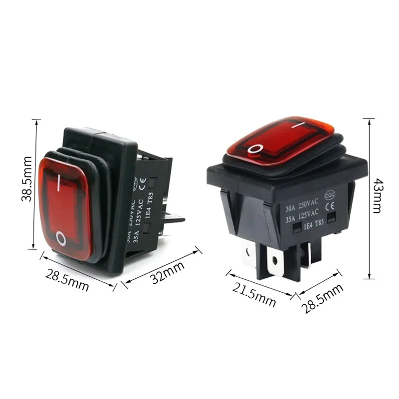 KCD4 Switch Heavy Duty 16A 250VAC 30x22mm Waterproof Rocker Push Switch T85 IP65 4pin DPDT Switch ON OFF 12V 220V LED