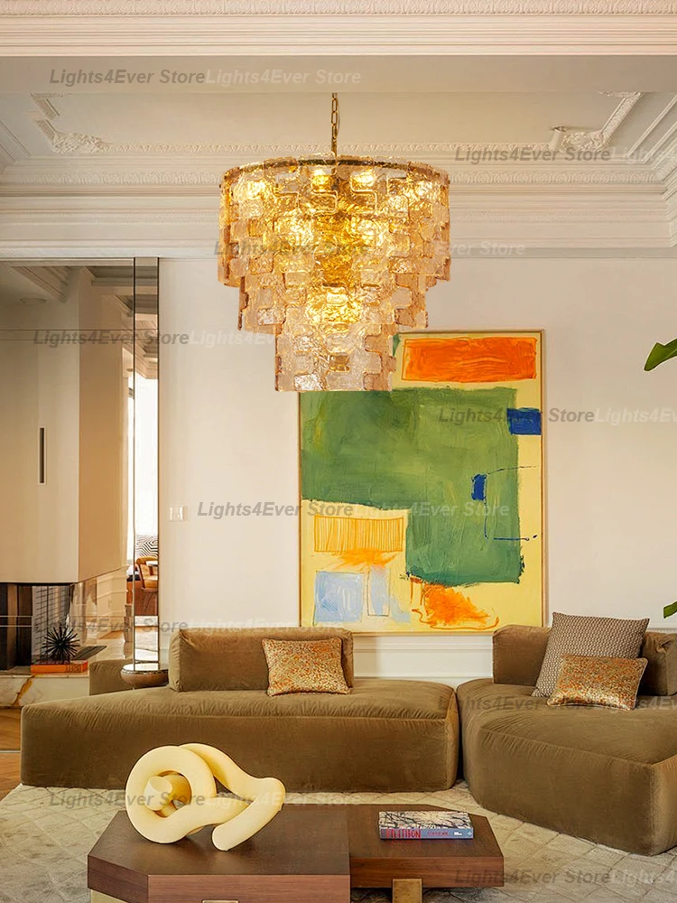 Italy New Modern Amber Murano Glass Pendant Light Lustre Home-applicant LED Dimmable Suspension Luminaire Lampen For Living Room