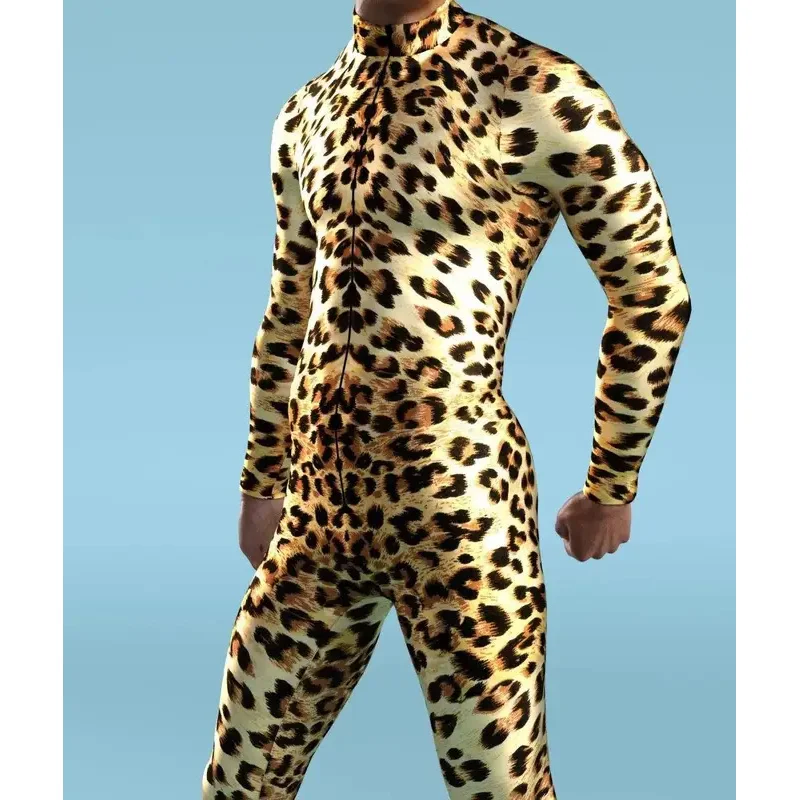 Traje Cosplay Leopardo Elástico Masculino, Macacão Halloween, Impressão 3D, Collants Corporais, Bodysuit, Fato Gato, Roupa