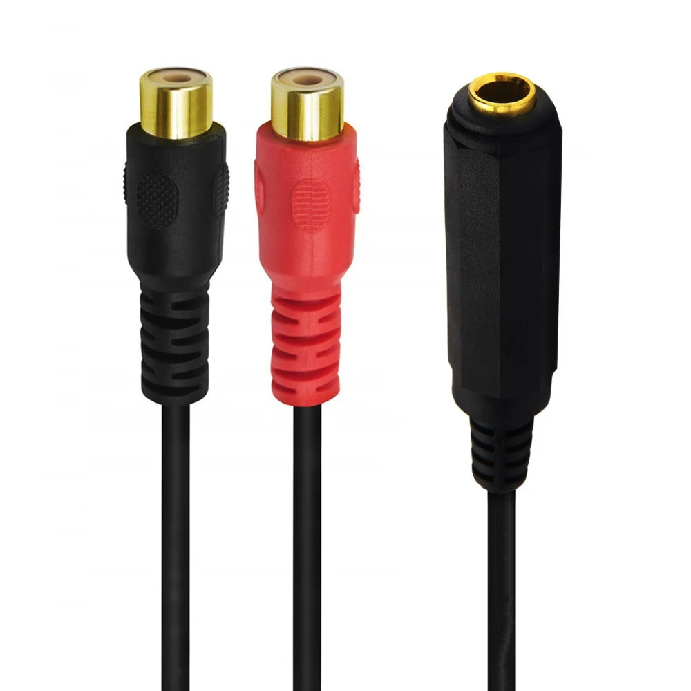 1pc Stereo TRS 1/4" 6.35mm Female to 2 Dual RCA Female Phono Y Splitter Converter Adapter Cable for Amplifier Microphone