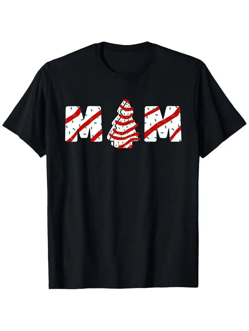 Men's Mom Christmas Tree Cake T-Shirt, 100% Cotton Black Crew Neck Short Sleeve, All-Season Comfort Fit Graphic Tee Xmas Gift