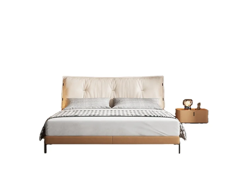 # Luxury Rectangular Split Leather Bed for Bedroom, Button-Tufted Upholstery with Two-Tone Finish & Modern Simple Aesthetic