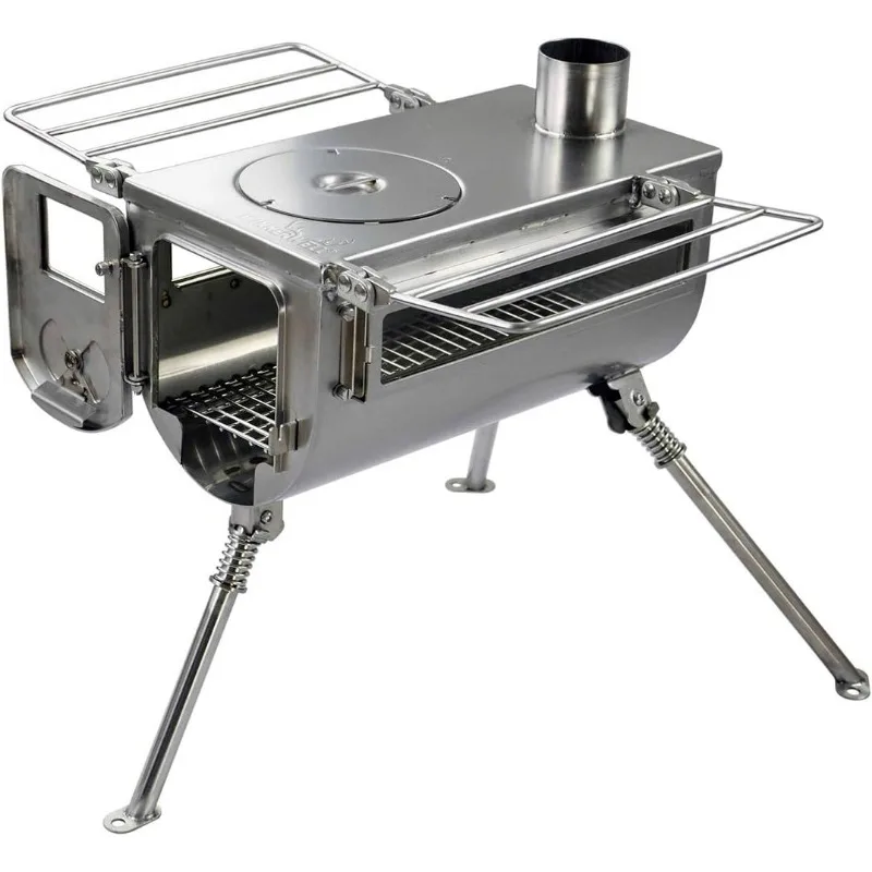 Woodlander Double-View Medium Tent Stove  800 Cubic Inch Firebox  Stainless Steel Construction  Includes Chimney Pipe