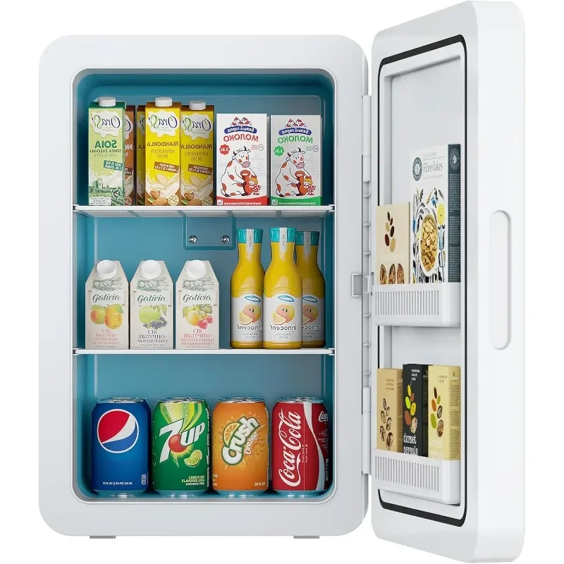 

22L/30Cans Mini Fridge for Bedroom,12v DC Portable Cooler & Warmer,Mini Refrigerator with Glass Front,for Car Office Desk(White)