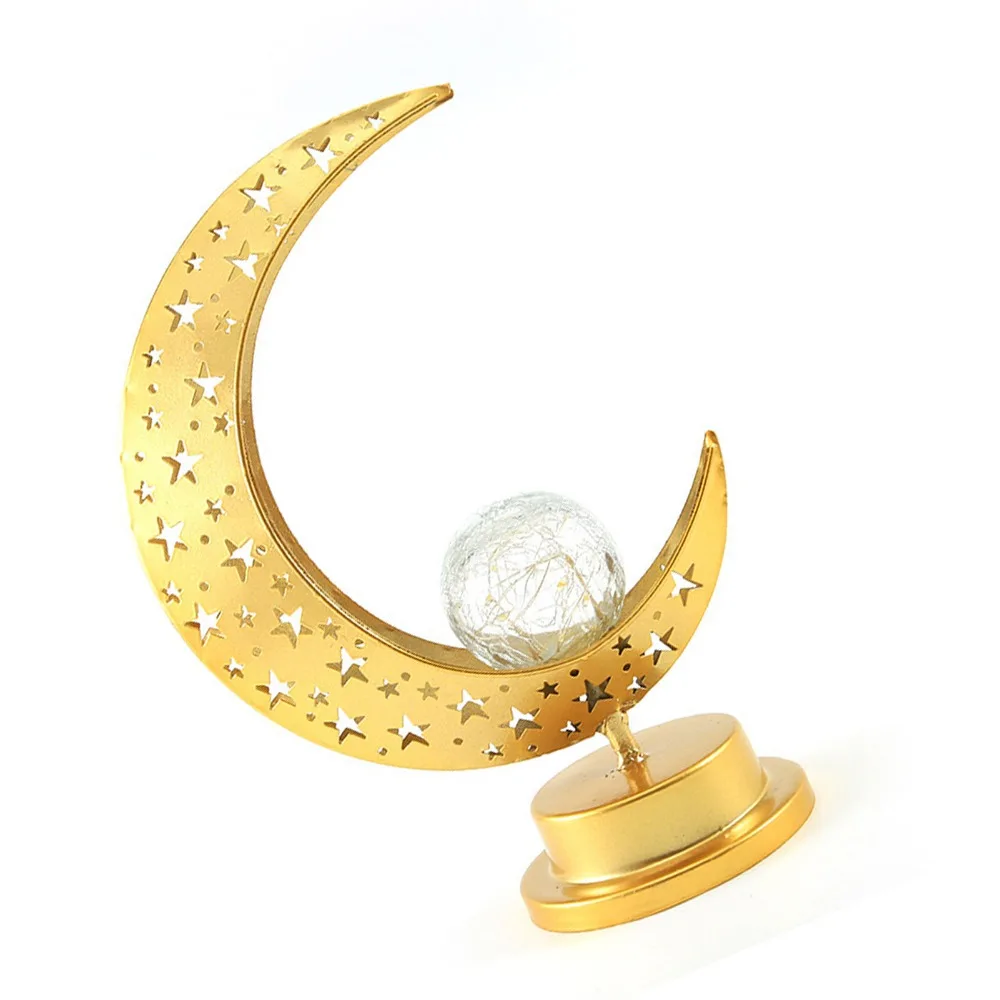 Battery Powered Desk Light LED Crescent Design Hollowed Out Iron Art Desktop Night Light Night Light Living Room Accent