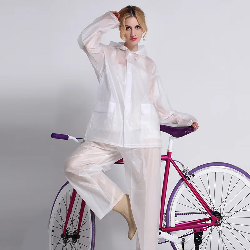 EVA Transparent Motorcycle Electric Bicycle Raincoat Rain Pants Fashion Adult Ride Set Rain Coat Thickening Poncho For Women