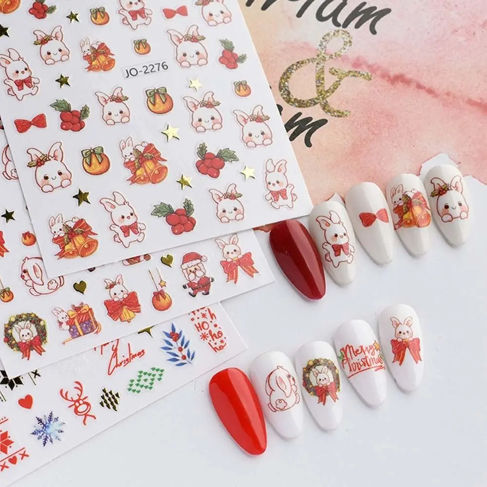 Accesorios de manicura, calcomanías para uñas de conejo, copo de nieve de dibujos animados, pegatinas navideñas para uñas, pegatinas para uñas de alce, decoraciones artísticas para uñas