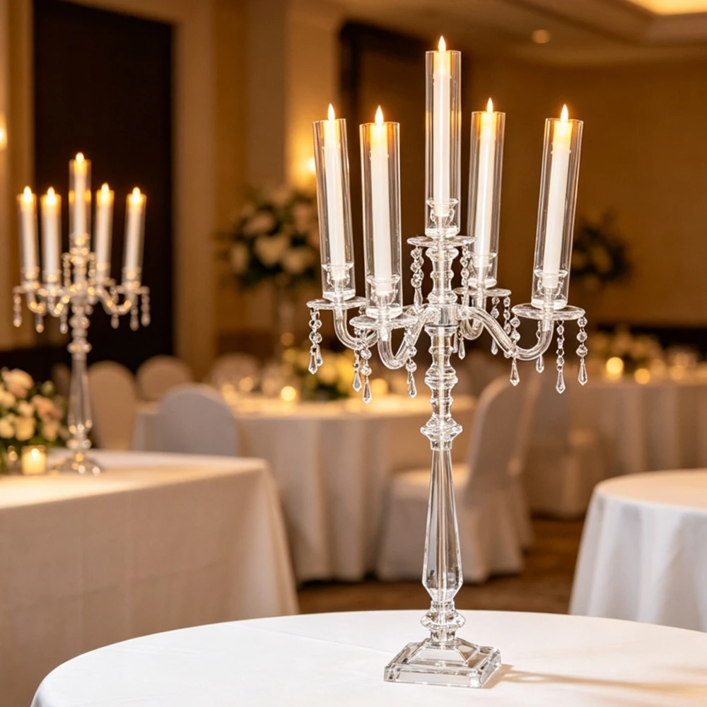 4-10pcs 100cm Wedding Table Centerpieces  Tall Clear Crystal Cylinder vases Candelabra 5 Arms for Event Party Decor