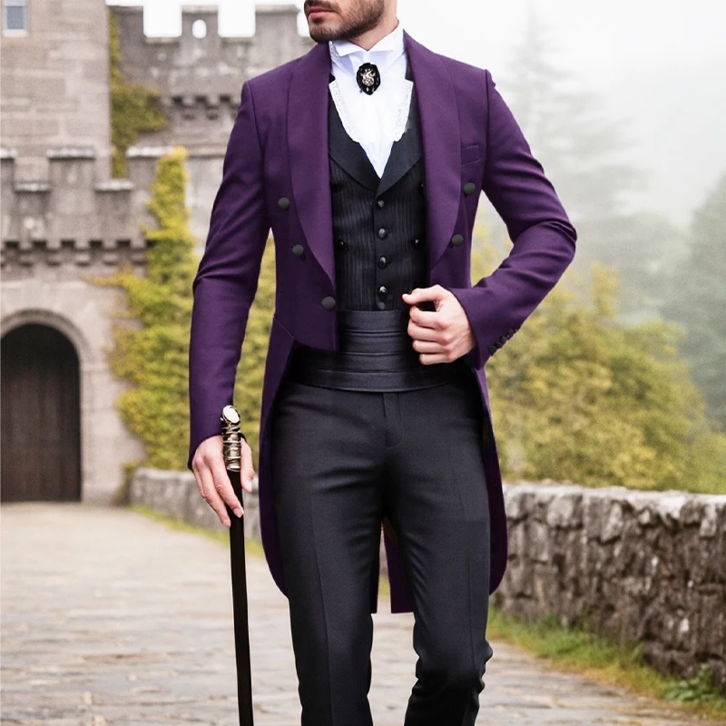 

Men's Suit Men's Elegant Steampunk Victorian Tailcoat Gothic Suit Blazer Groom Groomsmen Jacket Pirate Parties Cosplay Long Coat