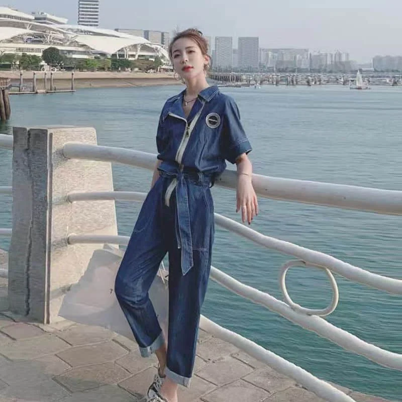 Denim Jumpsuit Women Korean Style Oversize High Waist Casual One Piece Outfit Women Playsuit Vintage Pants Overalls for Women