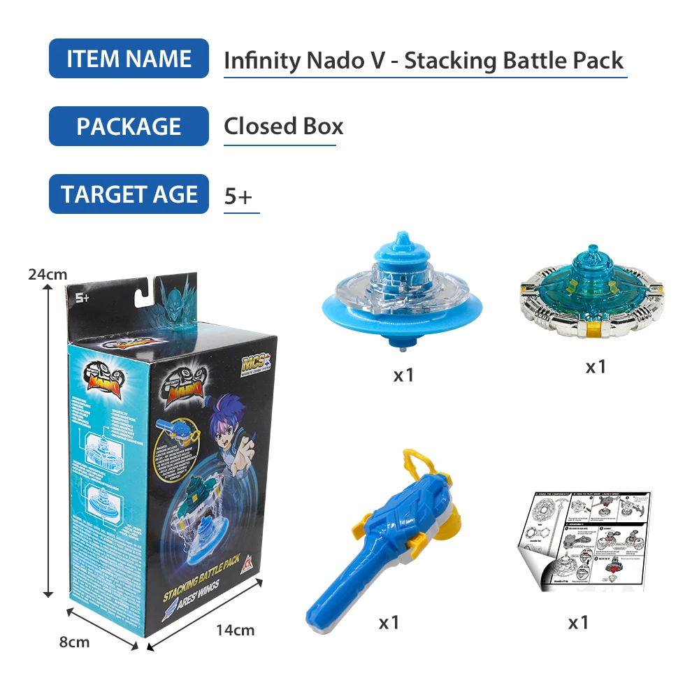 Infinity Nado 5 Stacking Battle Pack Ares Wings Metal Rings Spinning Top Gyro With Magnetic Launcher бейблейд Anime Kid Toy Gift