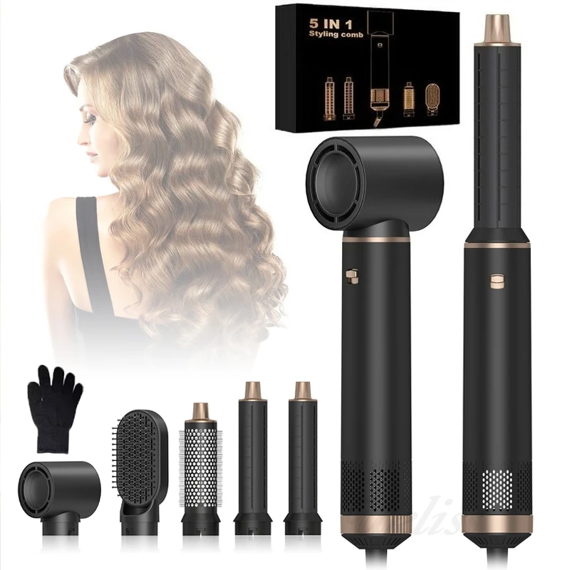 5-in-1 black hair dryer with detachable head,with combing,straightening,blowing,and styling into one,a salon hairdressing tools