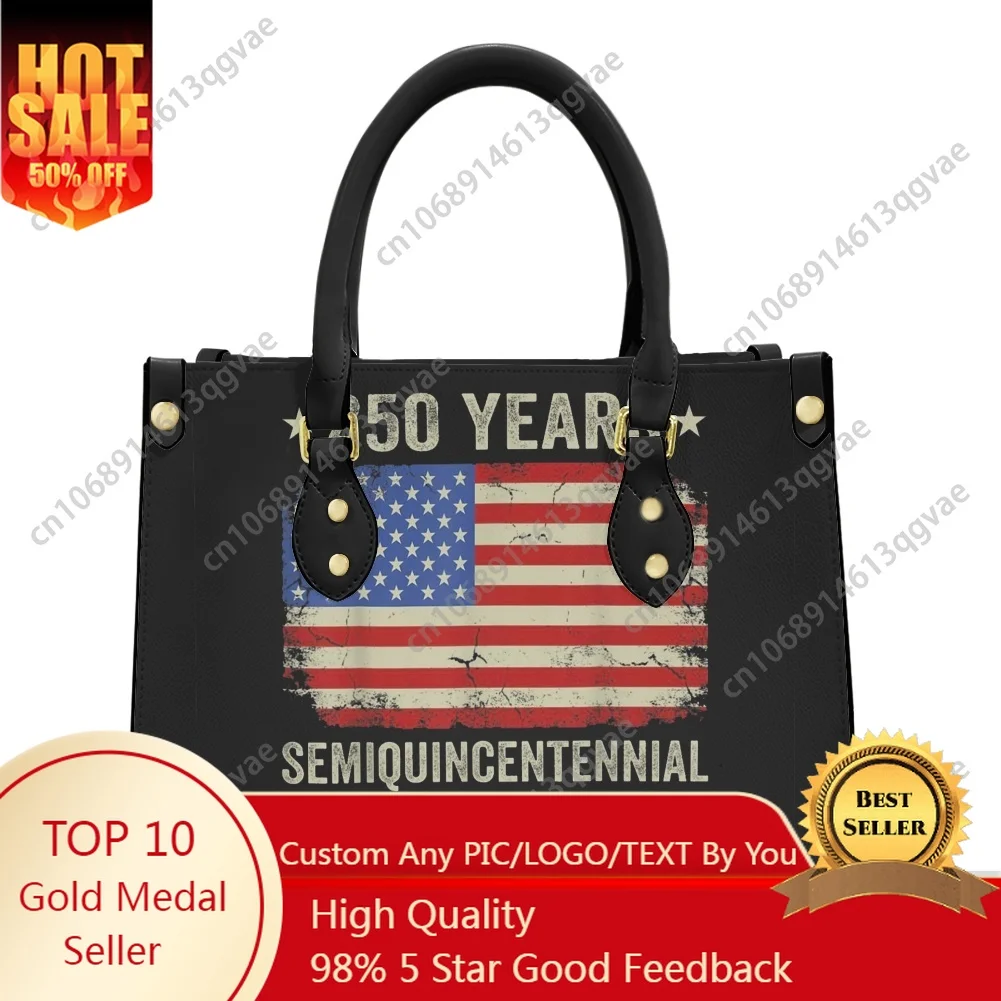 

America 250 Anniversary Tote Bag Purse Womens Mens Personalized Text Image PU Leather Handbag Business Shopping Gift Bags