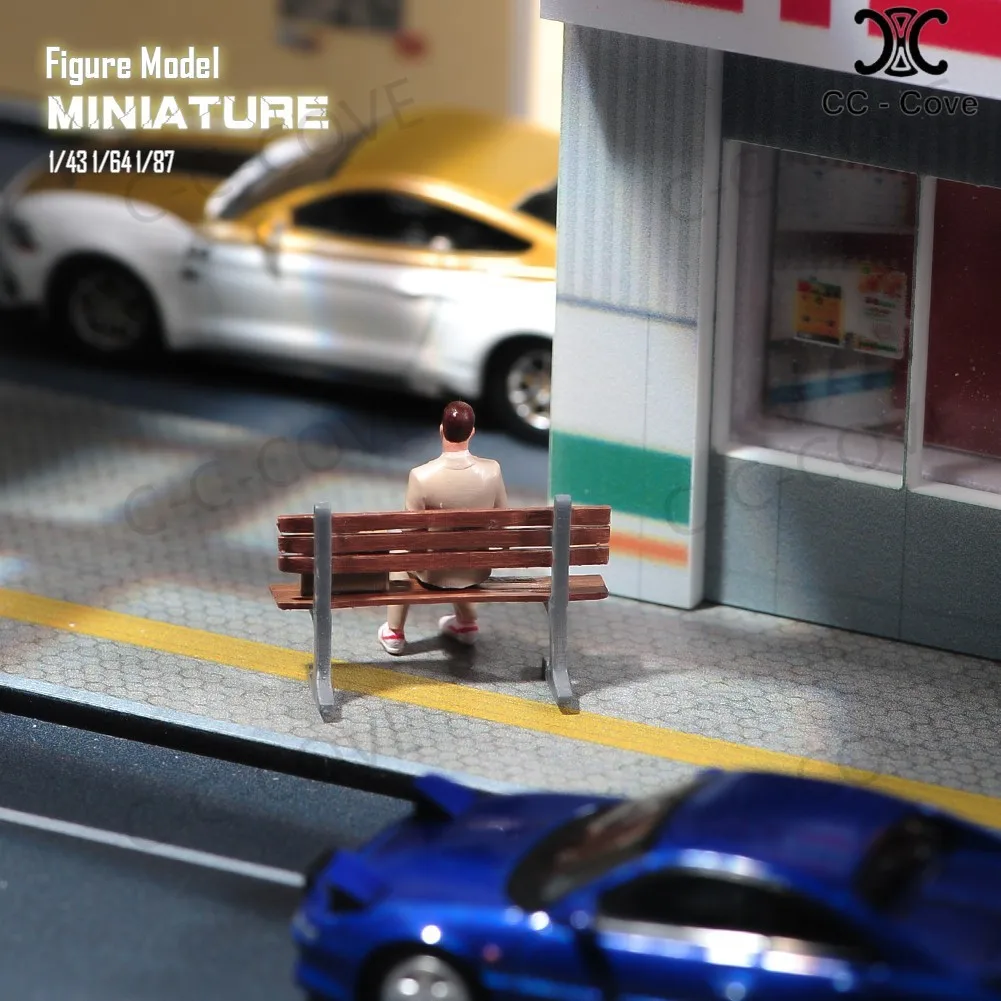 塗装されていない姿,スーツを着た男性のおもちゃ,ベンチに座って,装飾ビュー,1/18, 1/24, 1/43, 1/64, 1/87