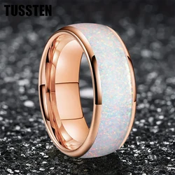 Dropshipping TUSSTEN 4/6/8MM Men's and Women's Wedding Ring with Dome polishing Pink Opal Inlay Comfortable Fit