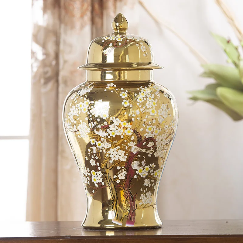

Ceramic jar ornament vase living room European gold light luxury flower arrangement home large