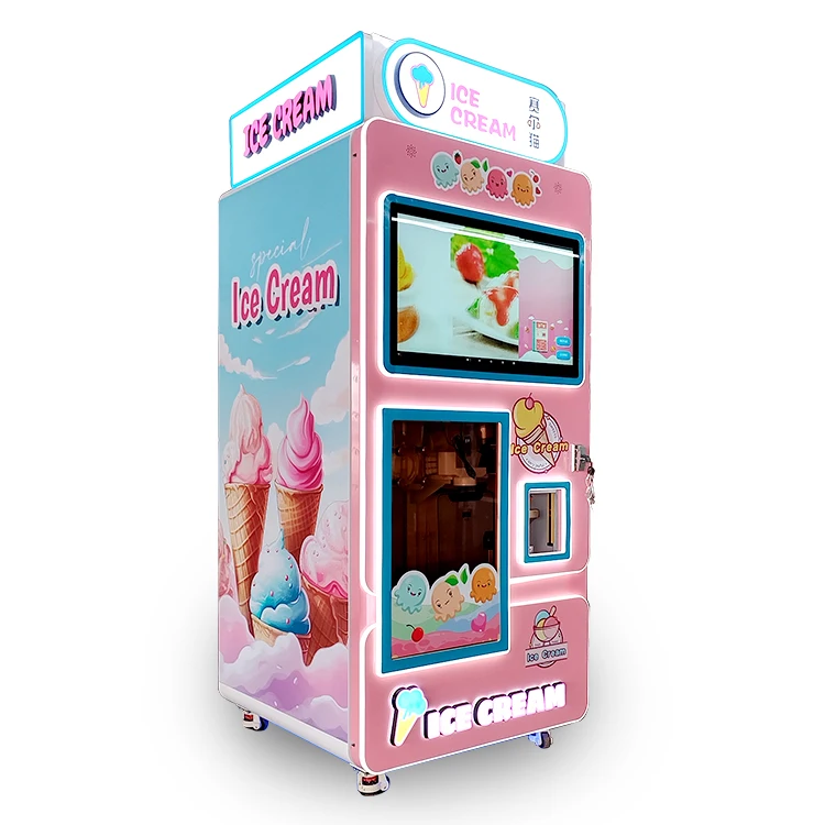 Automatic Coin & Credit Card Operated Steel Soft Serve Ice Cream Vending Machine for Shopping Malls