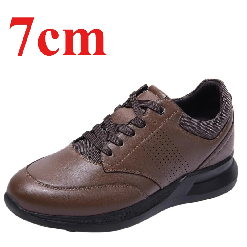 Sports Casual Shoes for Men's 7cm Elevator Genuine Leather Lightweight Comfortable Invisible Height Increasing Fashion Shoes Man
