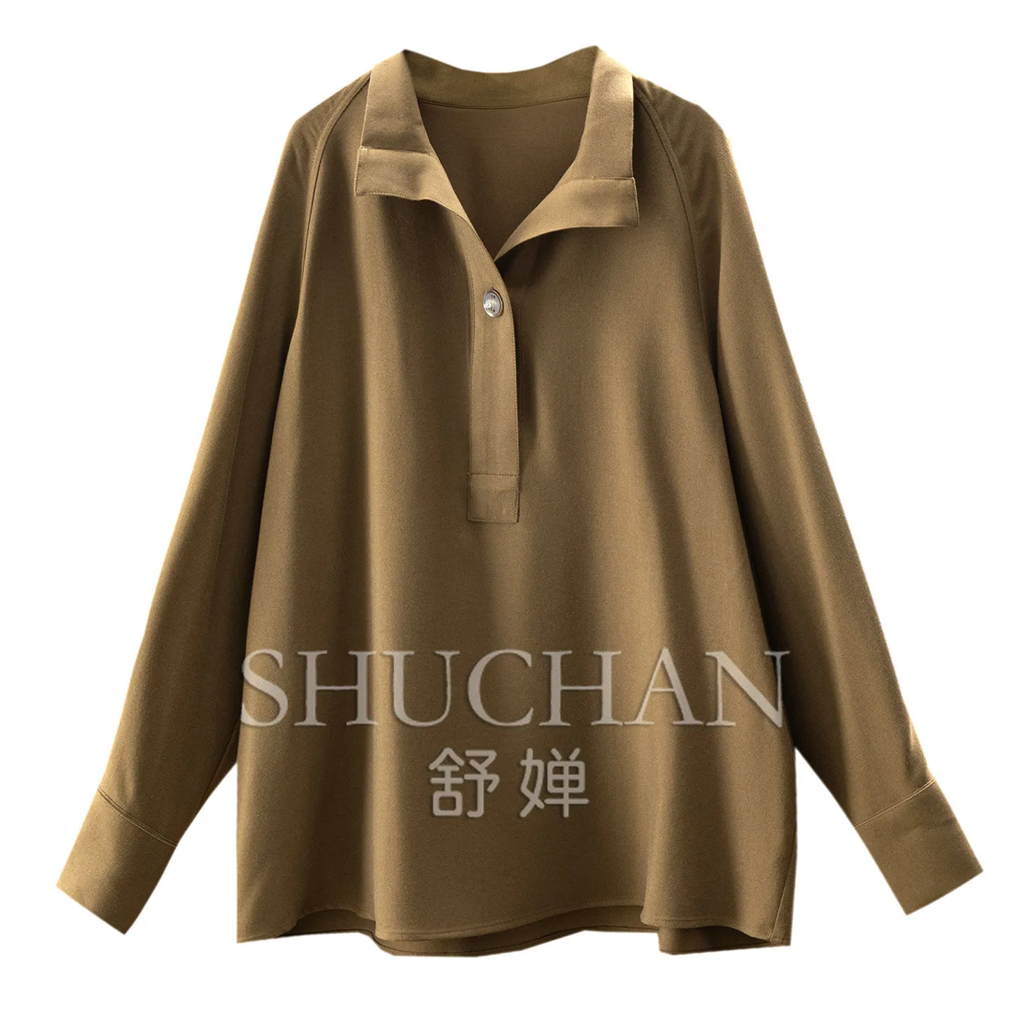 Effortless High-end Sense Blouse  High-quality Lyocell Wool Slack Sense Stand Neck Shirt Women's E093