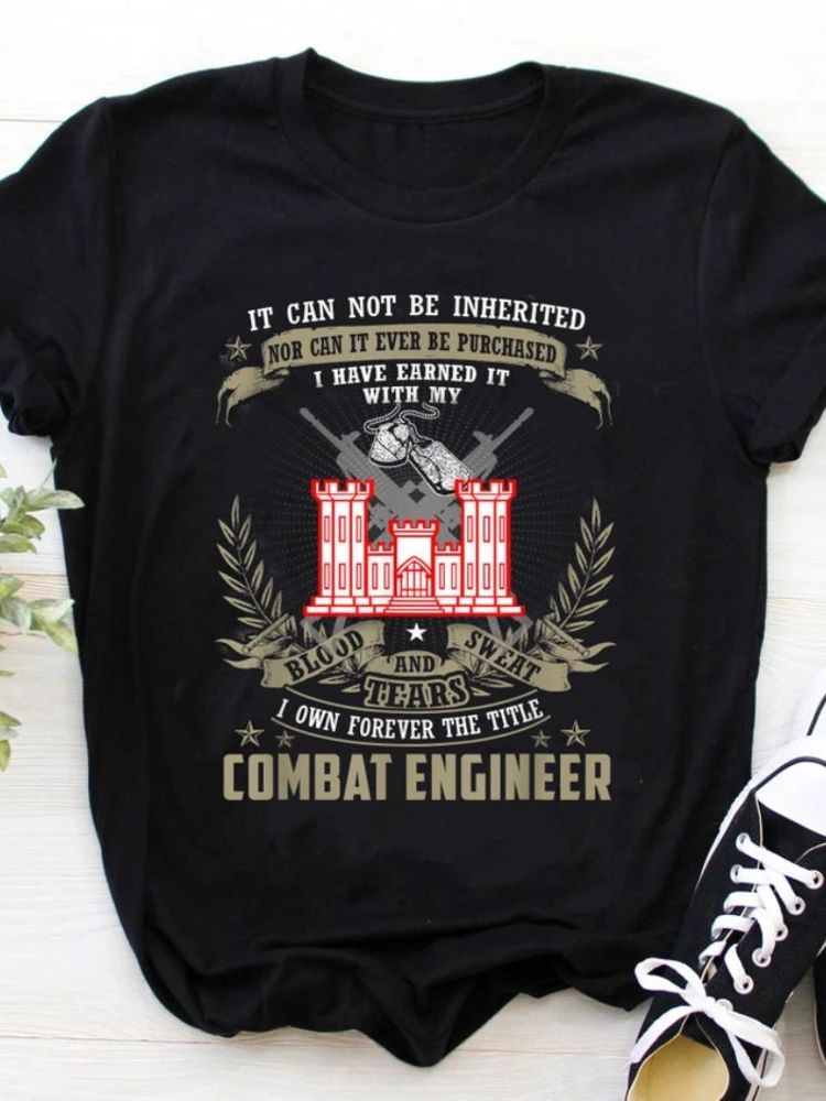 with Combat Engineer Graphic design -100% cotton summer casual O-neck short-sleeved men's printed T-shirt.