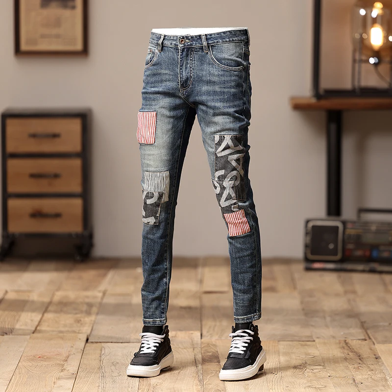 Autumn and Winter High Street Motorcycle Jeans Men 2024 New Trendy Handsome Personality Retro Skinny Pants