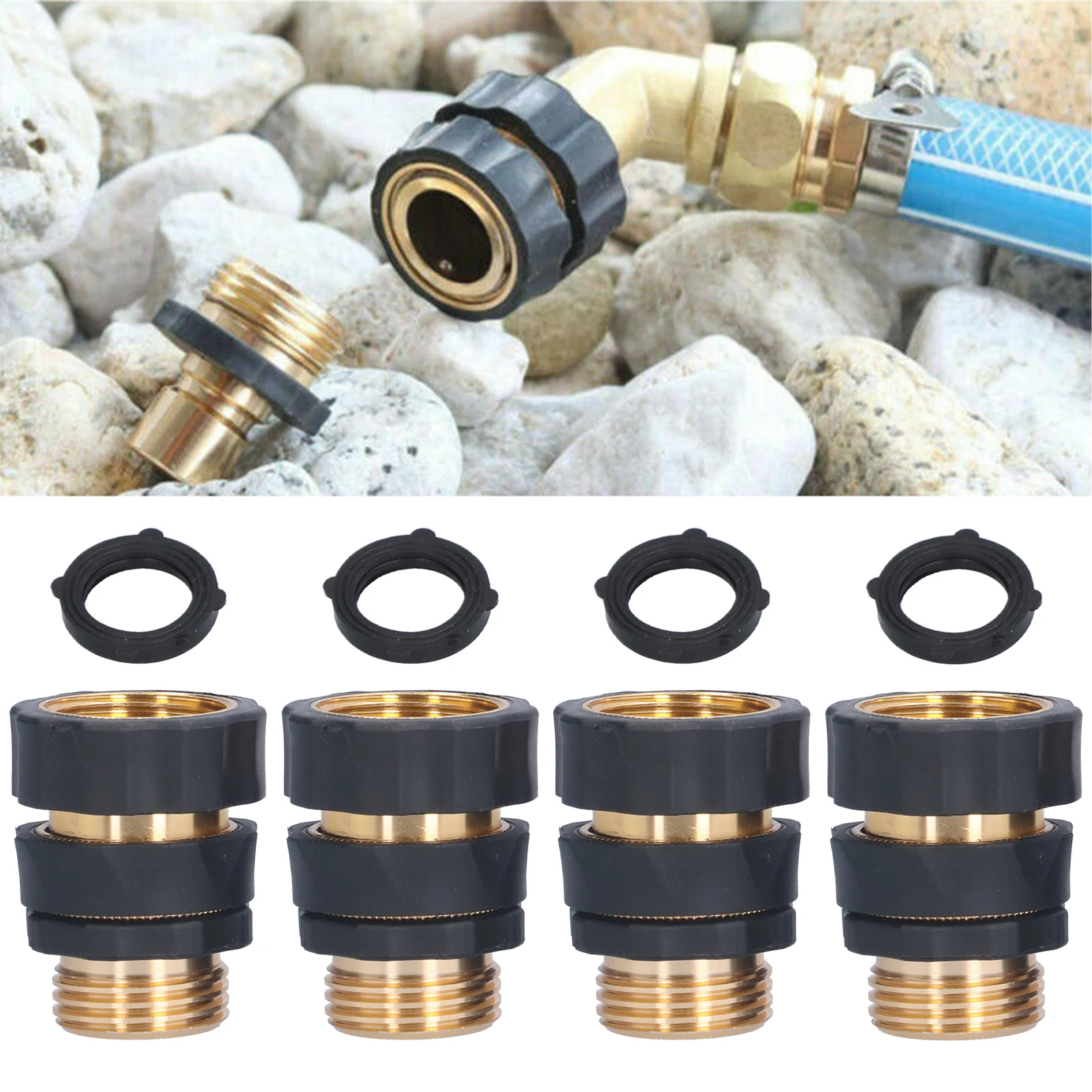 

4 универсальных быстроразъемных соединителя для шлангов с прокладками, латунные адаптеры, герметичные, для садового орошения