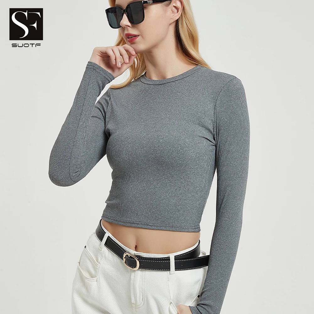 Grey Crop Top Women O Neck Knit Summer Casual T Shirt Basic Sexy Streetwear Ribber Black Short Sleeve Tops