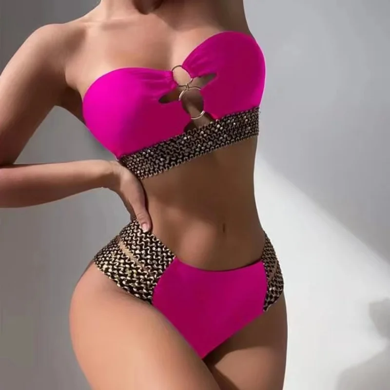 2023 seksowny Bikini bez ramiączek stroje kąpielowe Bandeau kobiet kostium kąpielowy damski pas Bikini dwuczęściowy strój kąpielowy strój kąpielowy