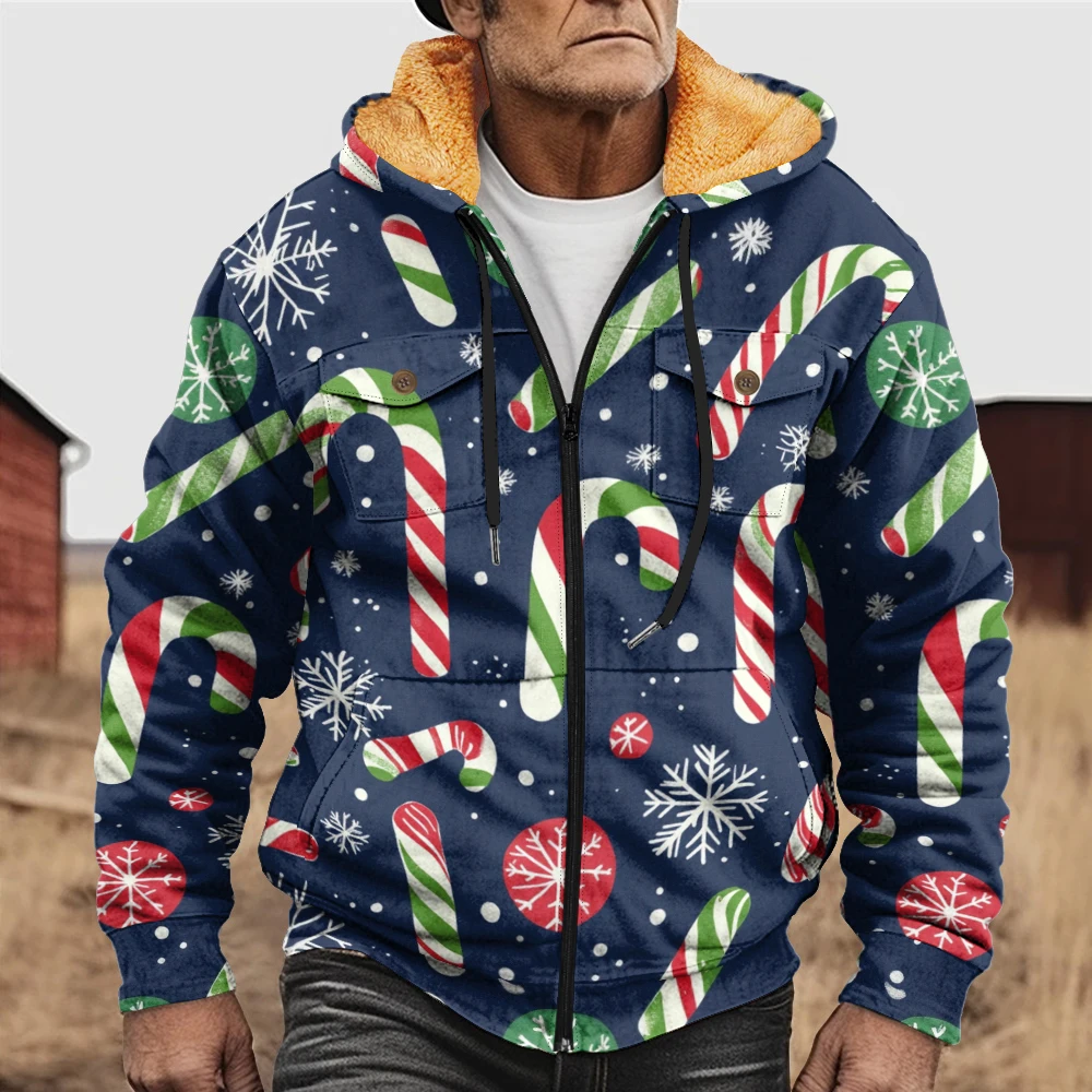 Herenbovenkleding, winterjas, retromode, kleurrijke print, dik en warm, essentieel voor buitenreizen