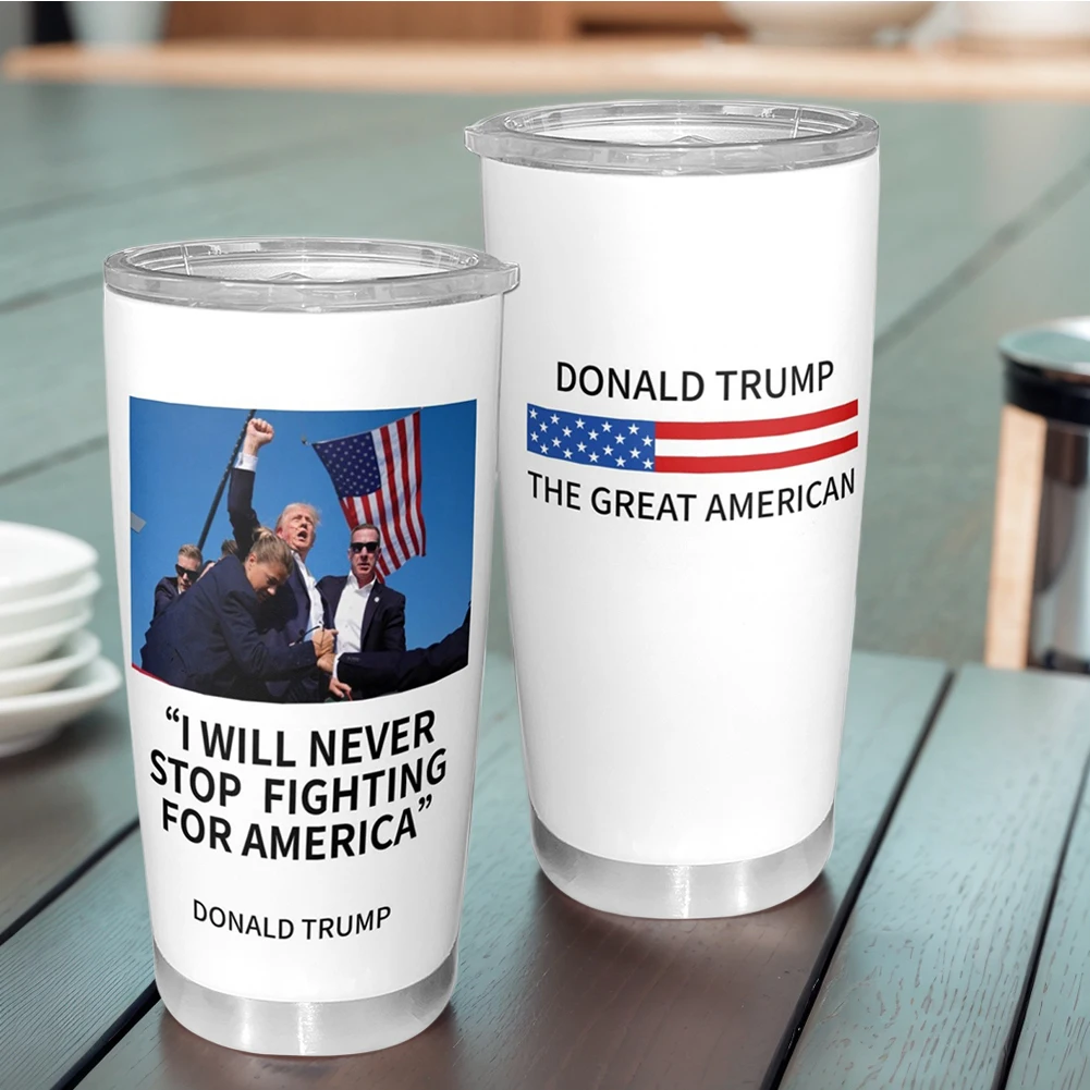 20oz Trump Double-Layer Insulated Cup with Lid Portable Water Cup 304 Stainless Steel Travel Vacuum Flask for Cold Hot Beverages