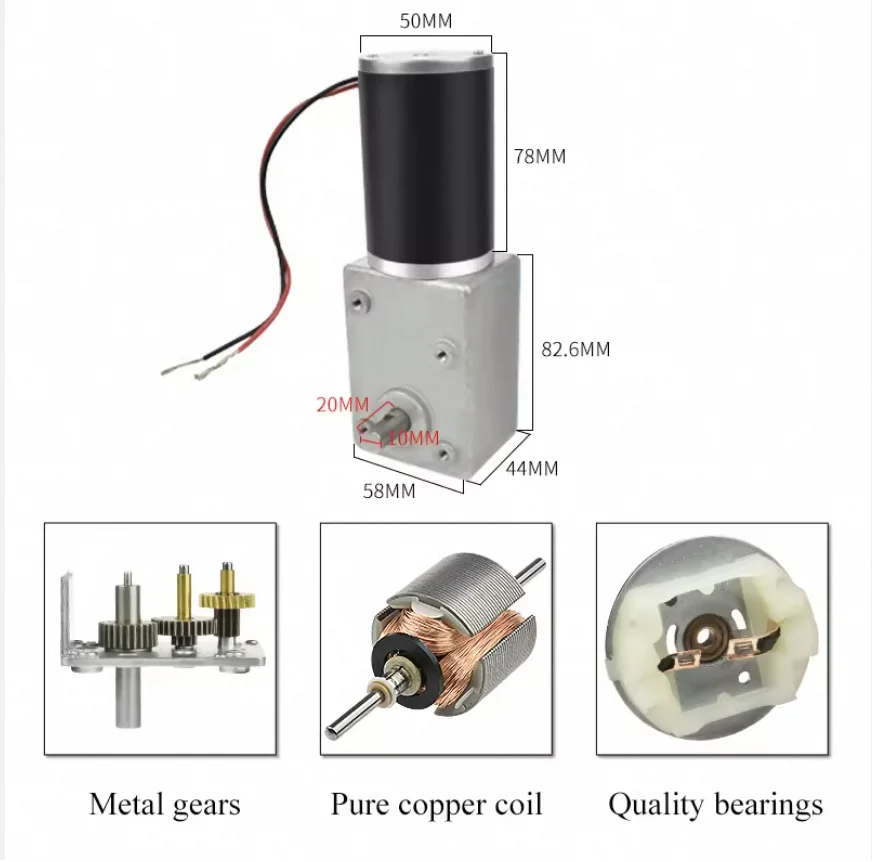 Imagem -03 - Worm Gear Motor High Torque Low Velocidade Gear Motor 1.5300rpm 200kgf. cm Carga 200kg 588250zz 12v 24v dc