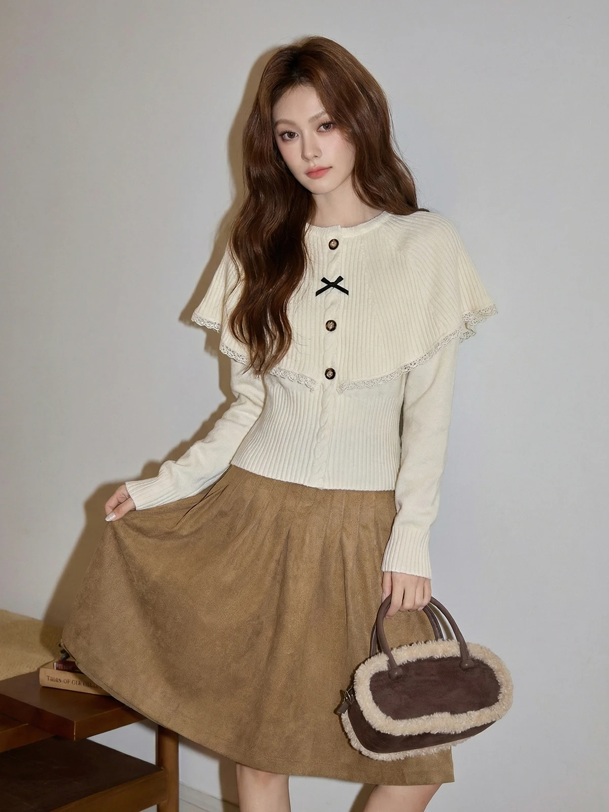 

Korean Sle Women's Knitted Sweater with awl Collar Knot Winter Inner Wear Soft Stretchy Single Piece Top