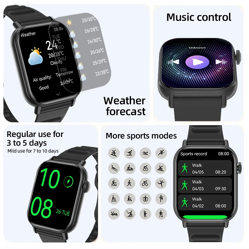 LIGE ساعة ذكية 1.83 بوصة 240*284 بكسل عرض Smartwatch بلوتوث دعوة صوت مساعد رصد معدل ضربات القلب الساعات الذكية #4