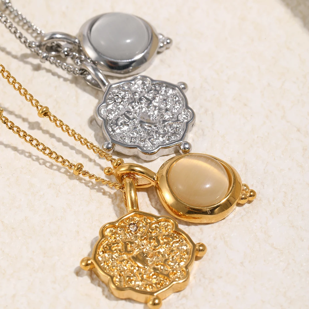 MamacitaSlay 316L Stainless Steel Sun Moon Pendant Necklace 18K Gold Plated Waterproof Neck Jewelry Women's Elegant Necklace view 4