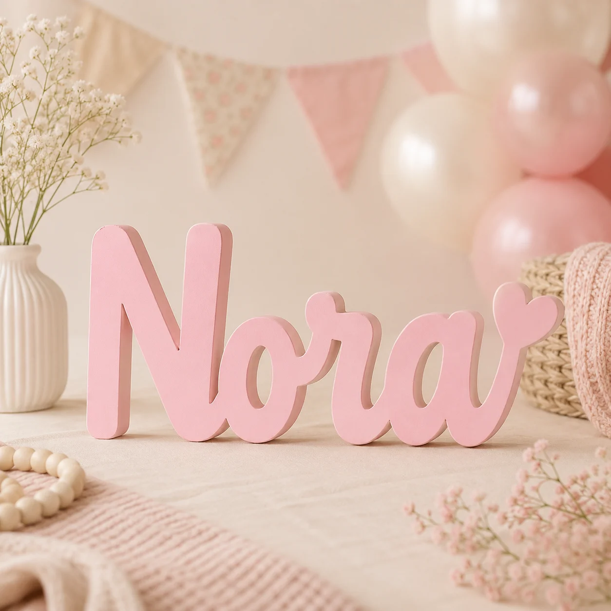 1pc Custom Heart Shape PVC Wooden Name Plaque, Bedroom Room Table Decor,Ornament for Nursery Baptism Wedding Anniversary Gift