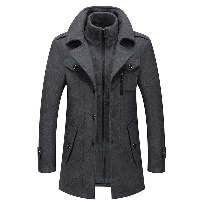 Casual Middle Long Scarf Collar Cotton-padded Thick Warm Woolen Coat Male Trench Clothing Winter warm Autumn Men's Wool Coats