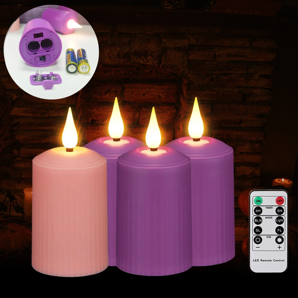 

Led Candles Battery-operated Tea Light Timer Remote With Flickering Flames Christmas Home Decoration Advent Candle Pink / Purple