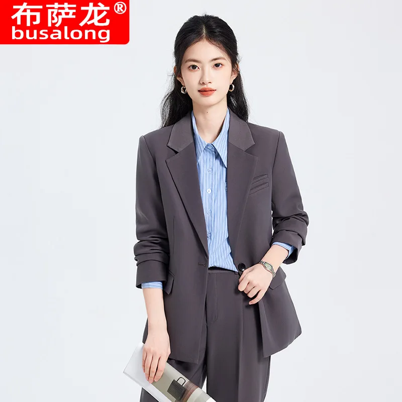 

Серый блейзер для женщин, весенне-осенний студенческий костюм для учителей, сертификация интервью, официальная одежда, профессиональная спецодежда, костюм
