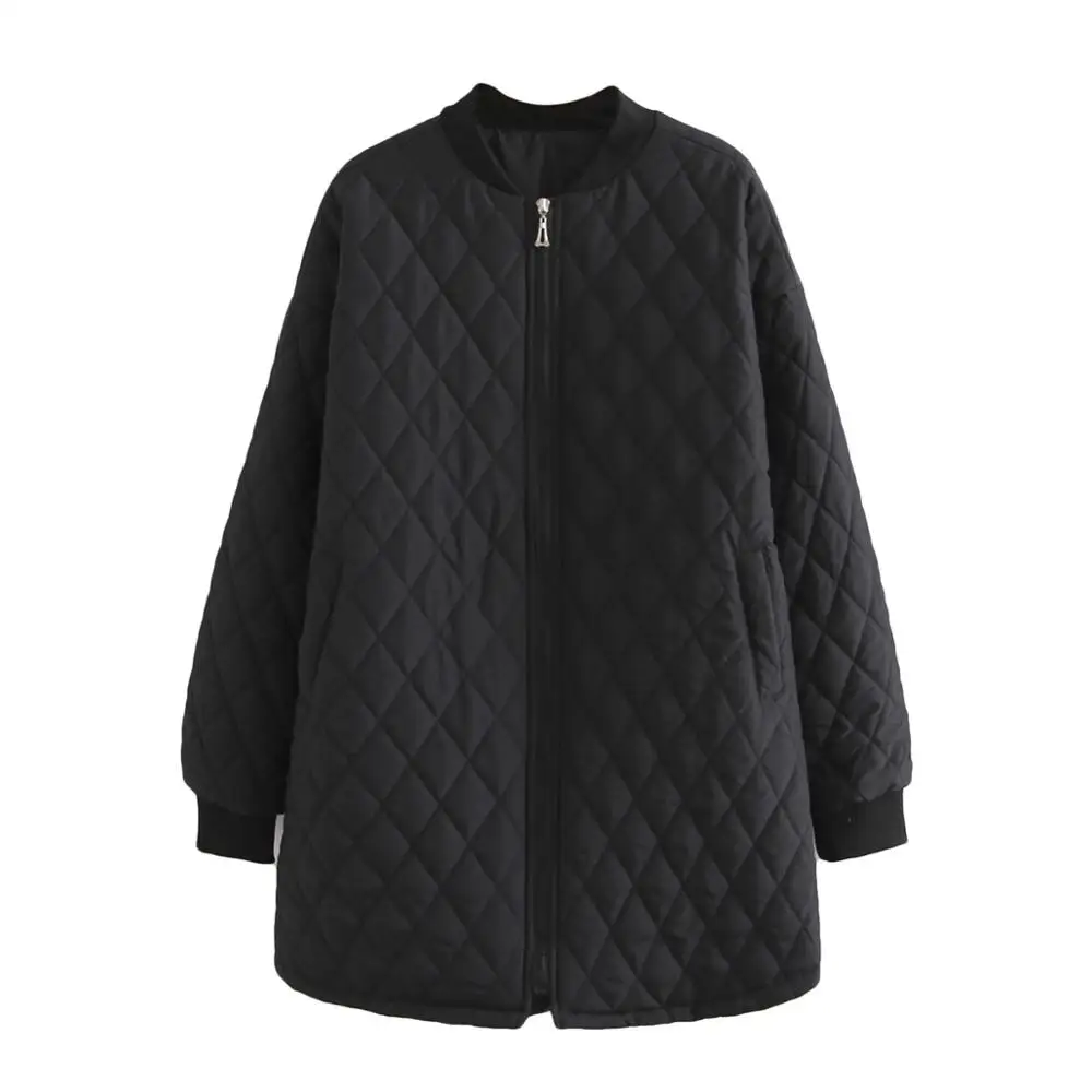 Gepolsterte Parkas aus Baumwolle für Damen, lange Ärmel, antistatischer Reißverschluss, wattierte Jacke, Argyle-Mantel, Kleidung in Übergröße,