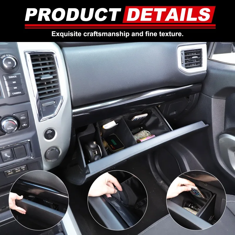 2pcs Oxford Cloth For 2016-2023 Nissan Titan Passenger Side Glove Box Divider Pouch Storage bag Car Organizer  Accessories view 3