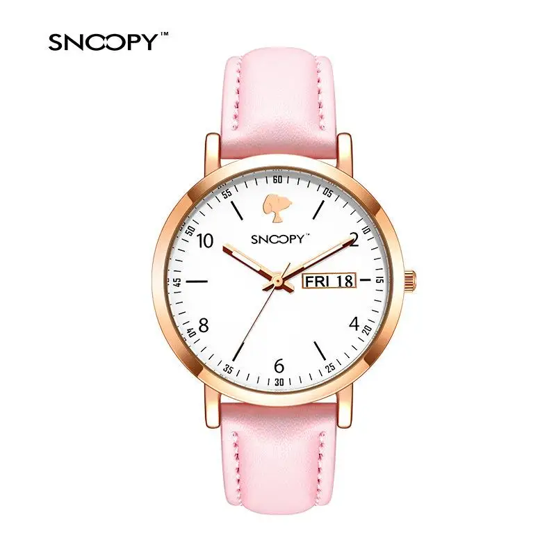 New Snoopy Watch Kawaii Cartoon Waterproof Band Calendar Watch Women Clothing Accessories Office Fashion Watch Holiday Gift